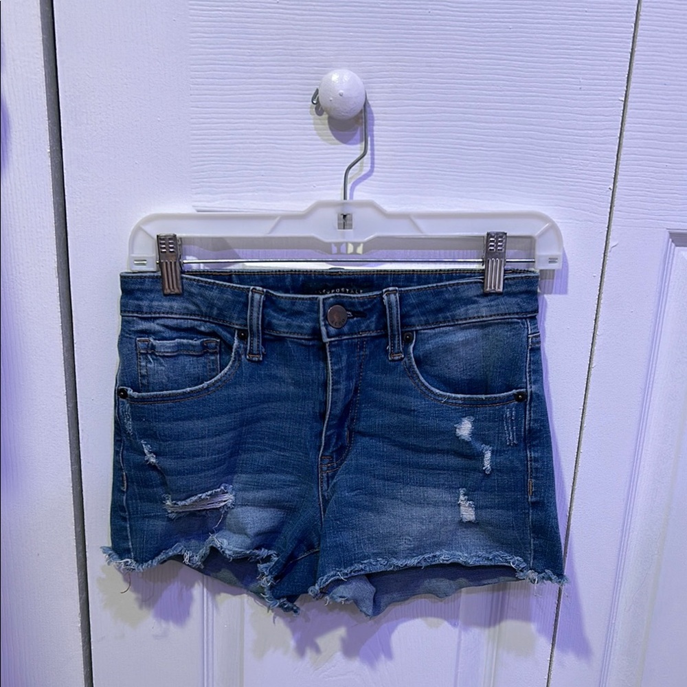 AeroDenim Blue Women's Distressed Shorts